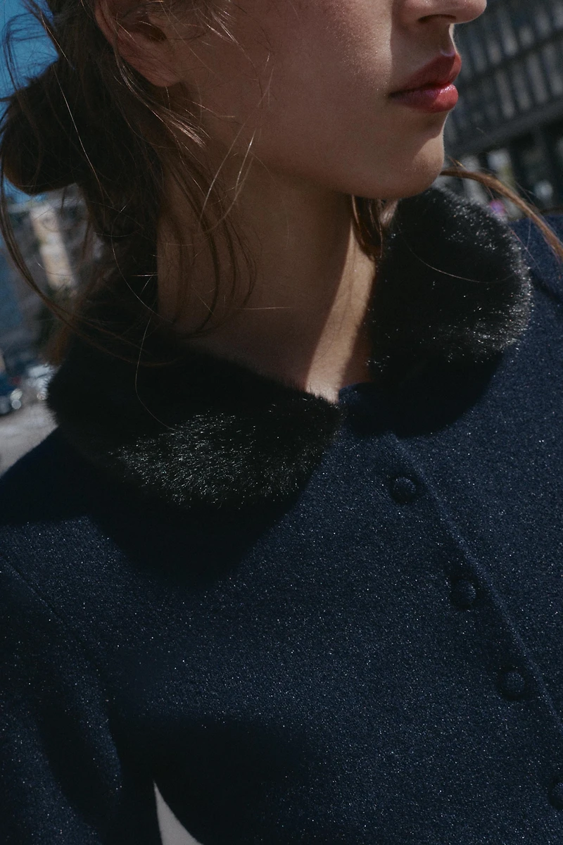 FAUX FUR TRIM COMBINATION CARDIGAN