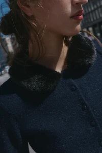 FAUX FUR TRIM COMBINATION CARDIGAN