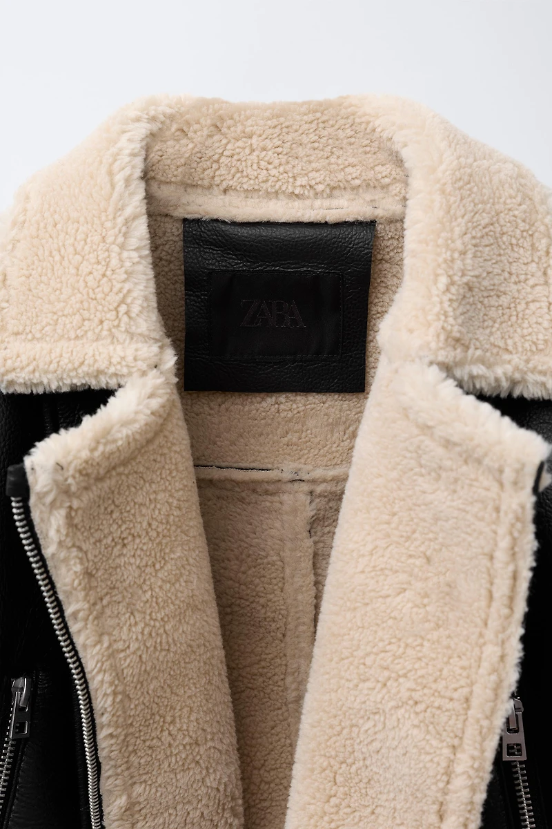 FAUX LEATHER SHEARLING JACKET