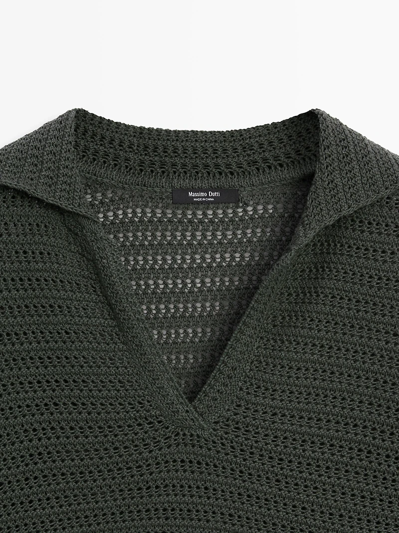 Pull en maille ajourée à col polo