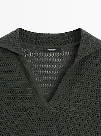 Pull en maille ajourée à col polo