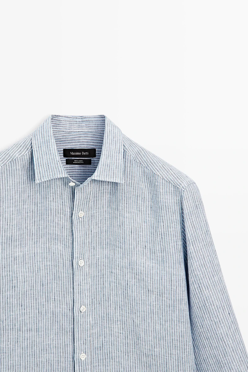 100% linen shirt with discontinuous stripes