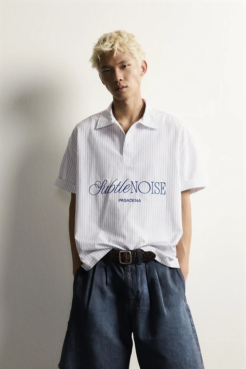 RELAXED FIT STRIPED EMBROIDERED POLO SHIRT