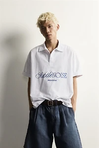 RELAXED FIT STRIPED EMBROIDERED POLO SHIRT