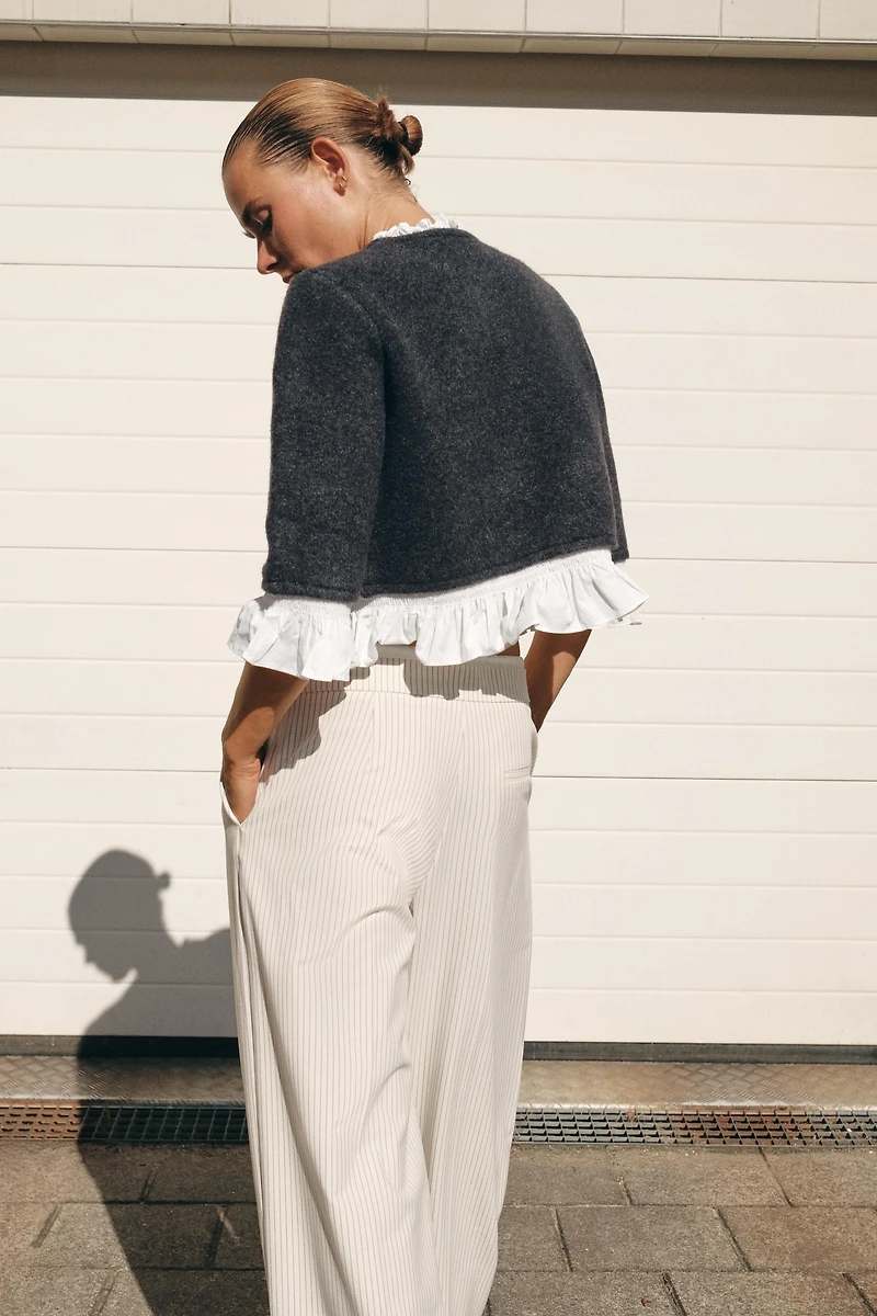 POPLIN TRIM COMBINATION CARDIGAN