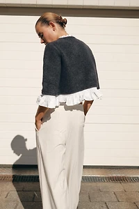 POPLIN TRIM COMBINATION CARDIGAN
