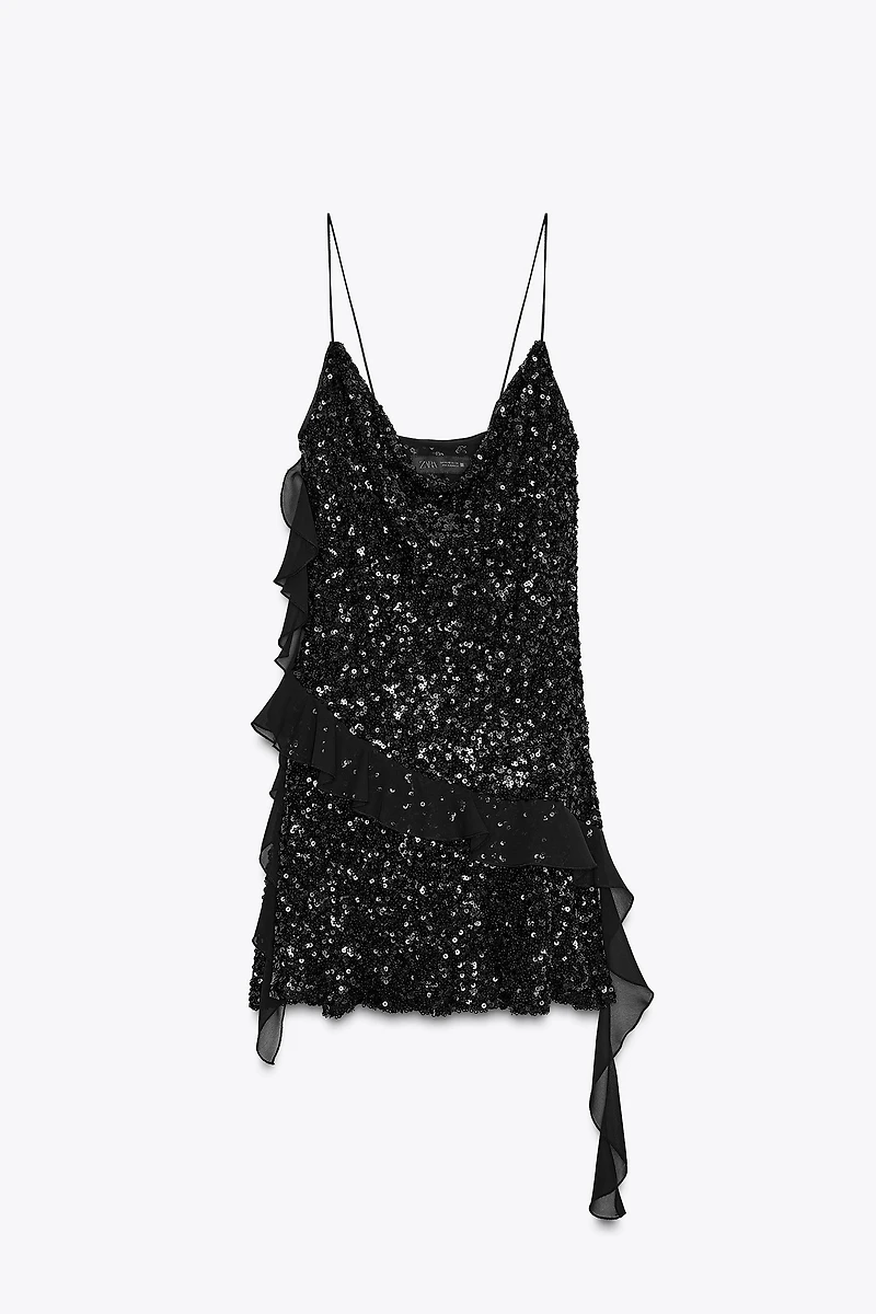 SEQUIN RUFFLE MINI DRESS