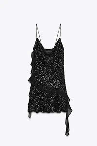 SEQUIN RUFFLE MINI DRESS