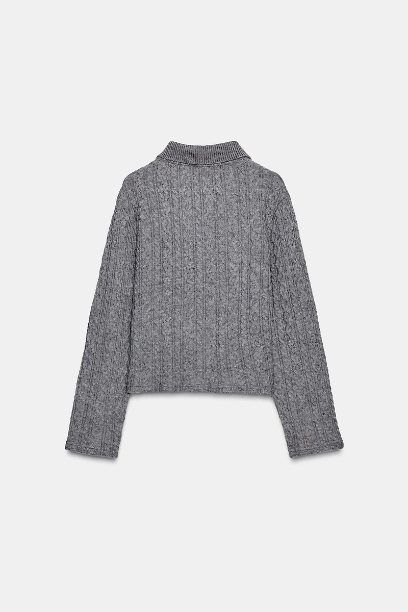 JEWEL COLLAR CABLE-KNIT SWEATER