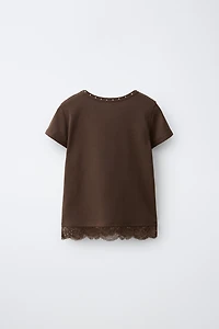 STUDDED LACE HEM T-SHIRT