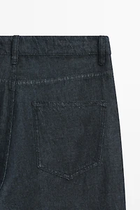Straight-leg linen denim-effect pants