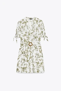 PRINTED MINI DRESS WITH OPENWORK EMBROIDERY