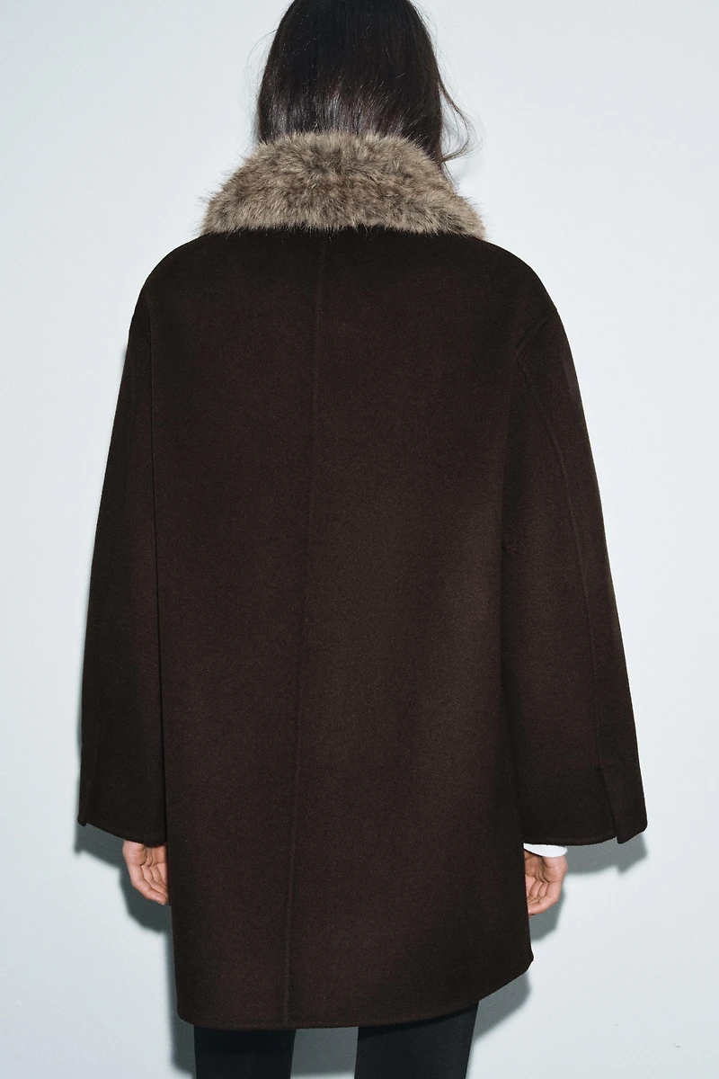 WOOL BLEND COAT WITH FAUX FUR COLLAR ZW COLLECTION