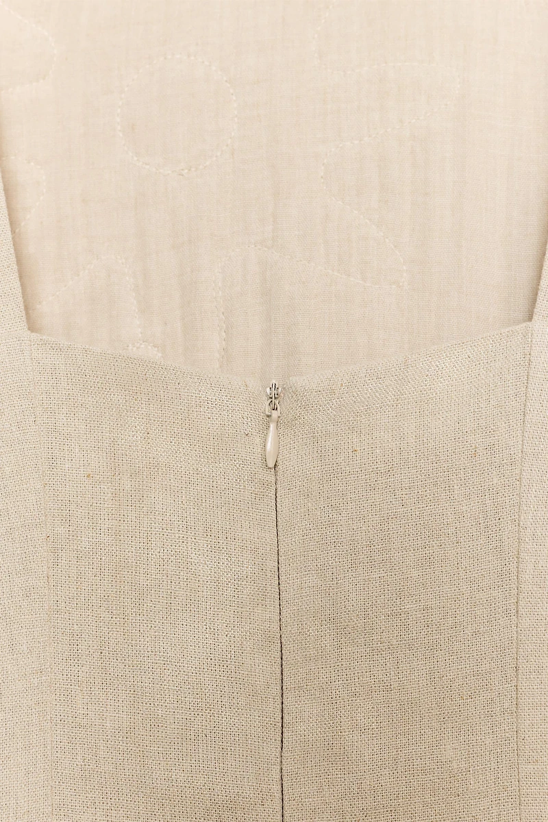 LINEN COMBINATION MIDI DRESS