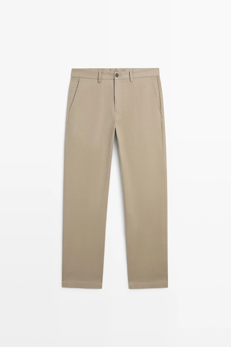 Cotton blend tapered fit trousers