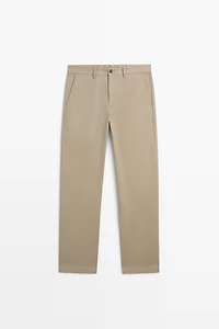 Cotton blend tapered fit trousers