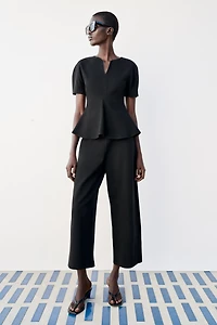 PUFF SLEEVE PEPLUM TOP