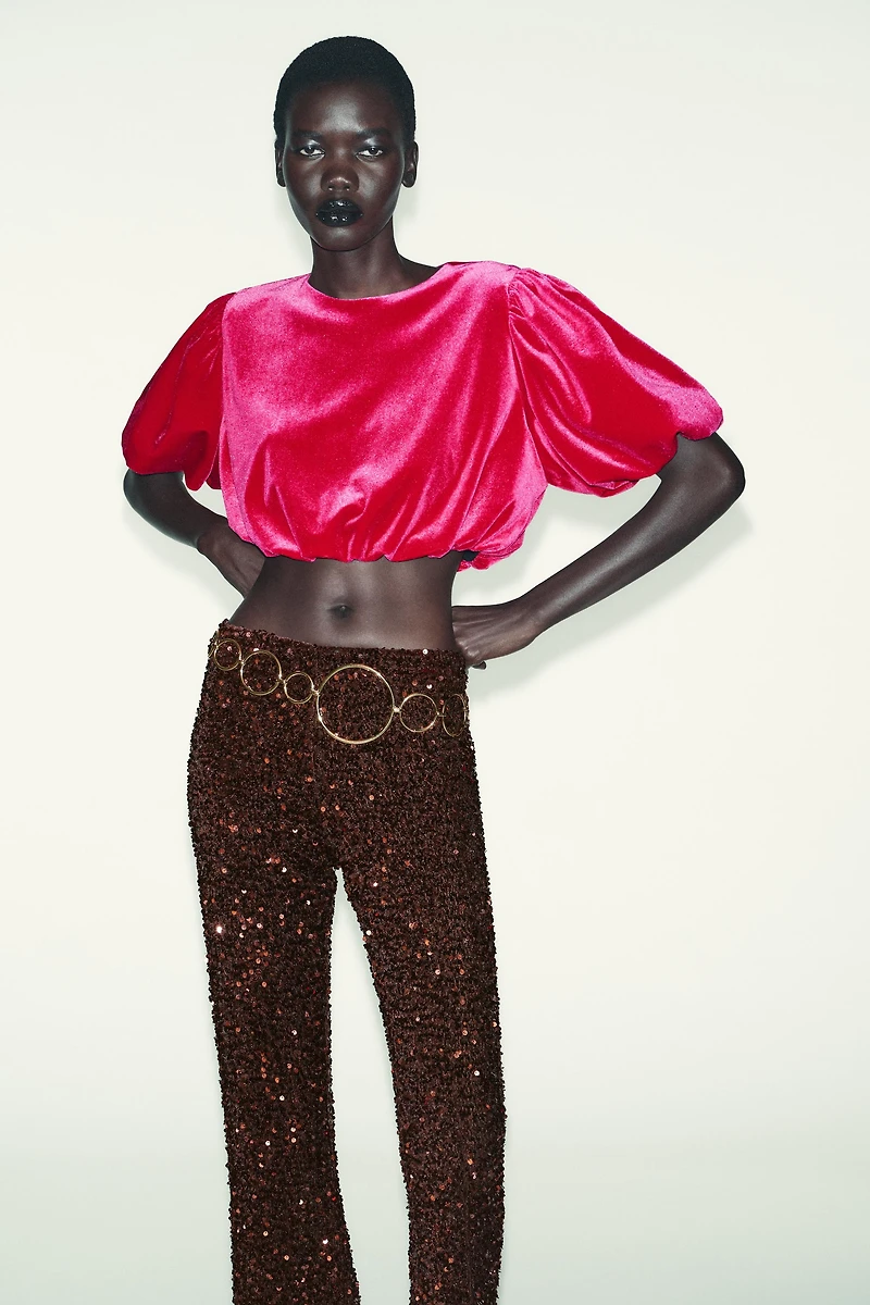 LEGGING FLARE EN VELOURS ET PAILLETTES