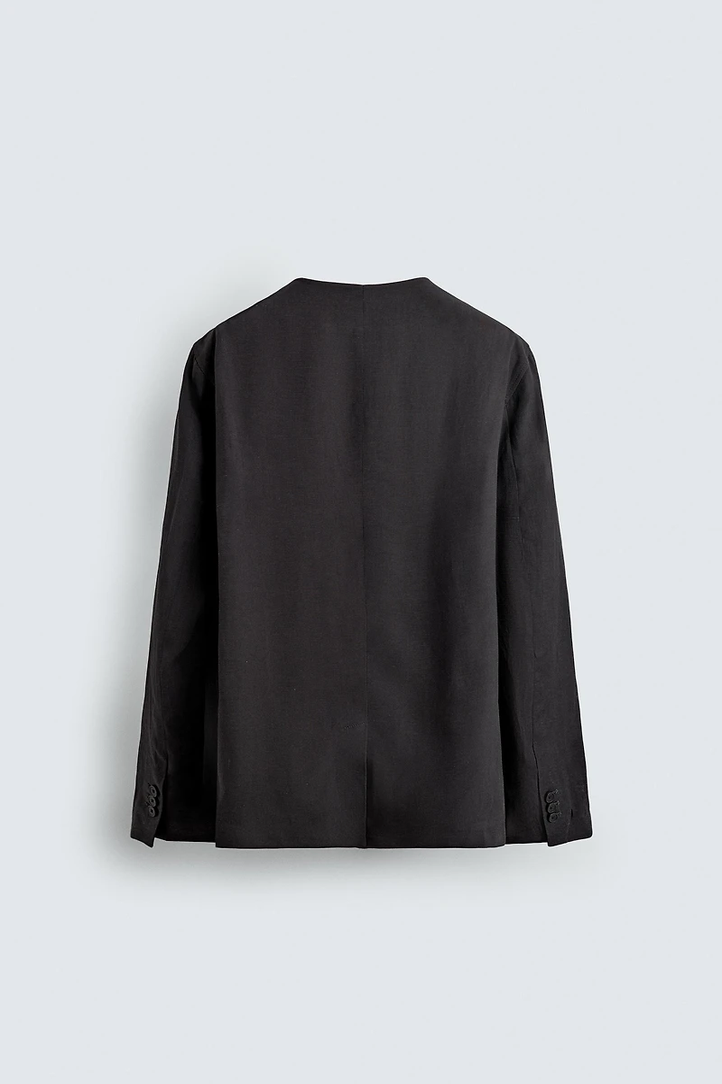 RELAXED FIT LAPELLESS SUIT BLAZER