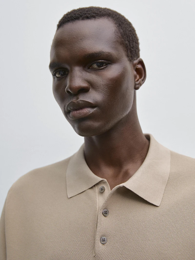 Textured cotton knit polo shirt