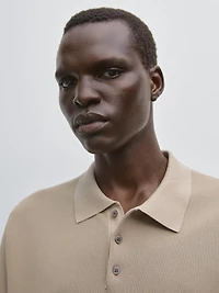 Textured cotton knit polo shirt