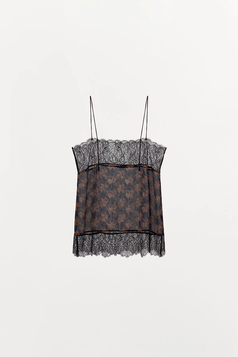 TOP IMPRIMÉ 100% VISCOSE ET DENTELLE