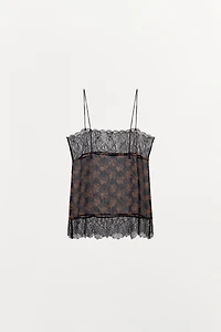 TOP IMPRIMÉ 100% VISCOSE ET DENTELLE