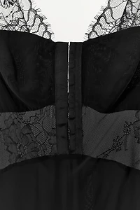 SATIN EFFECT ASYMMETRICAL LACE DRESS