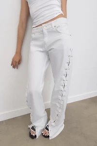 TRF MID RISE STRAIGHT LEG LACE-UP JEANS