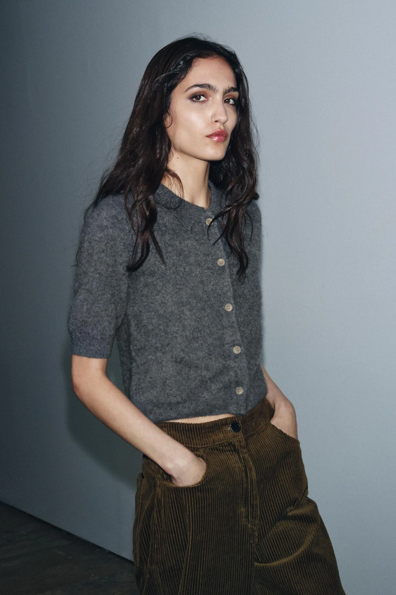 GILET POLO 100 % LAINE MANCHES COURTES