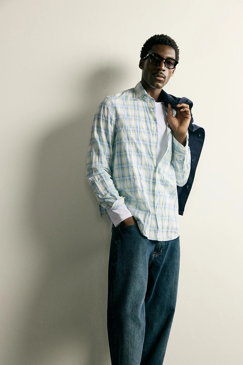 CHEMISE REGULAR FIT À CARREAUX EFFET FROISSÉ