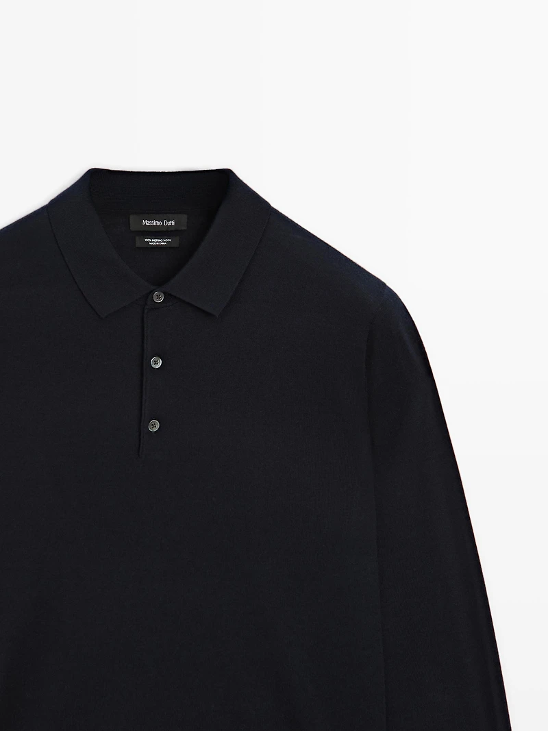 Pull polo en maille 100 % laine mérinos