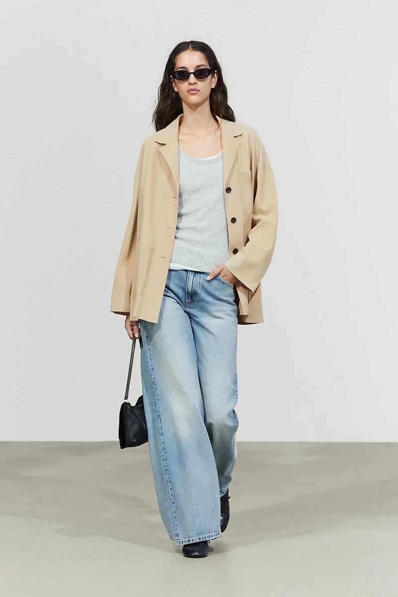 Suede leather pocket blazer