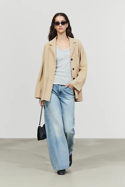 Suede leather pocket blazer