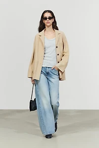 Suede leather pocket blazer