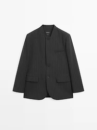 100% wool striped blazer with collar detail