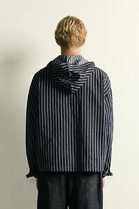 STRIPED COTTON-LINEN HOODIE OVERSHIRT