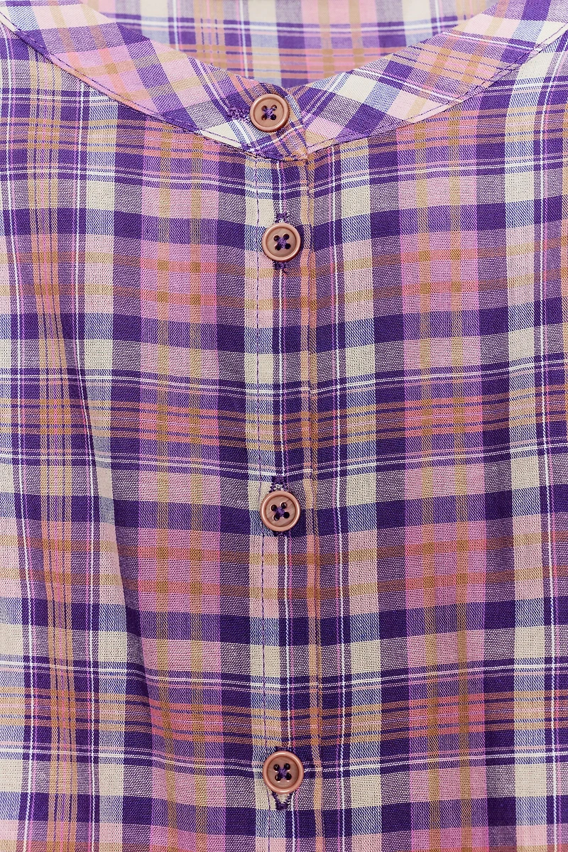BLOUSE À CARREAUX COL ROND