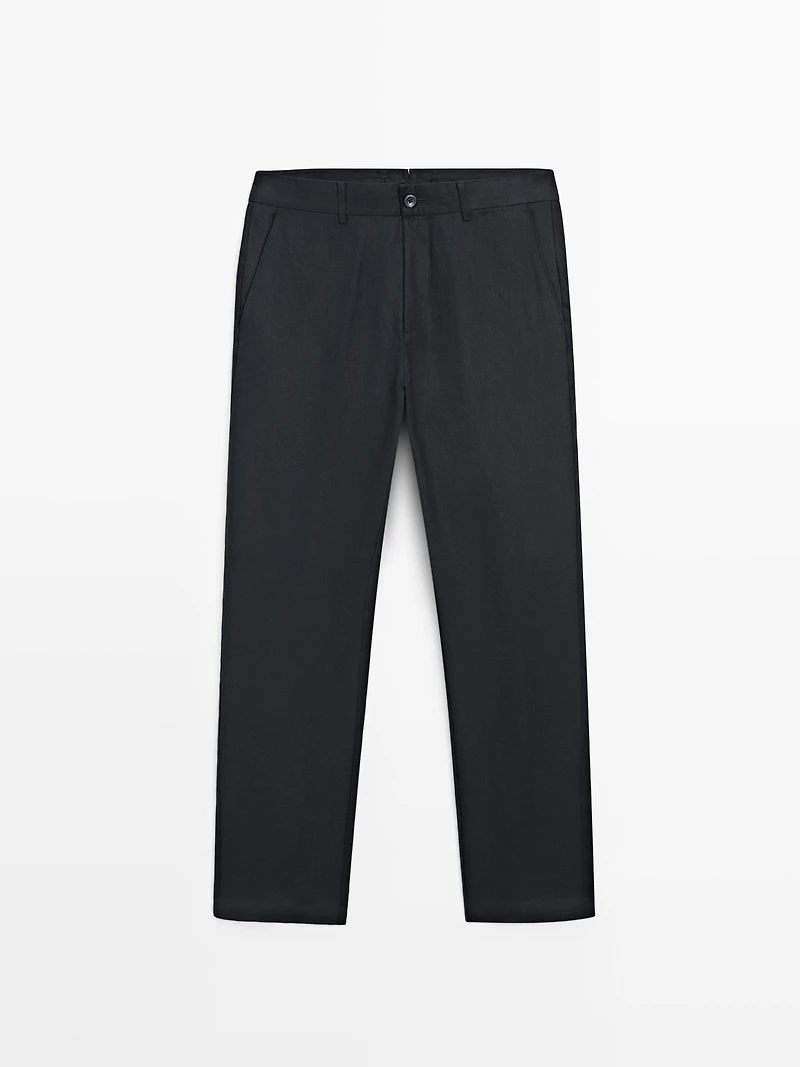 100% linen tapered fit trousers