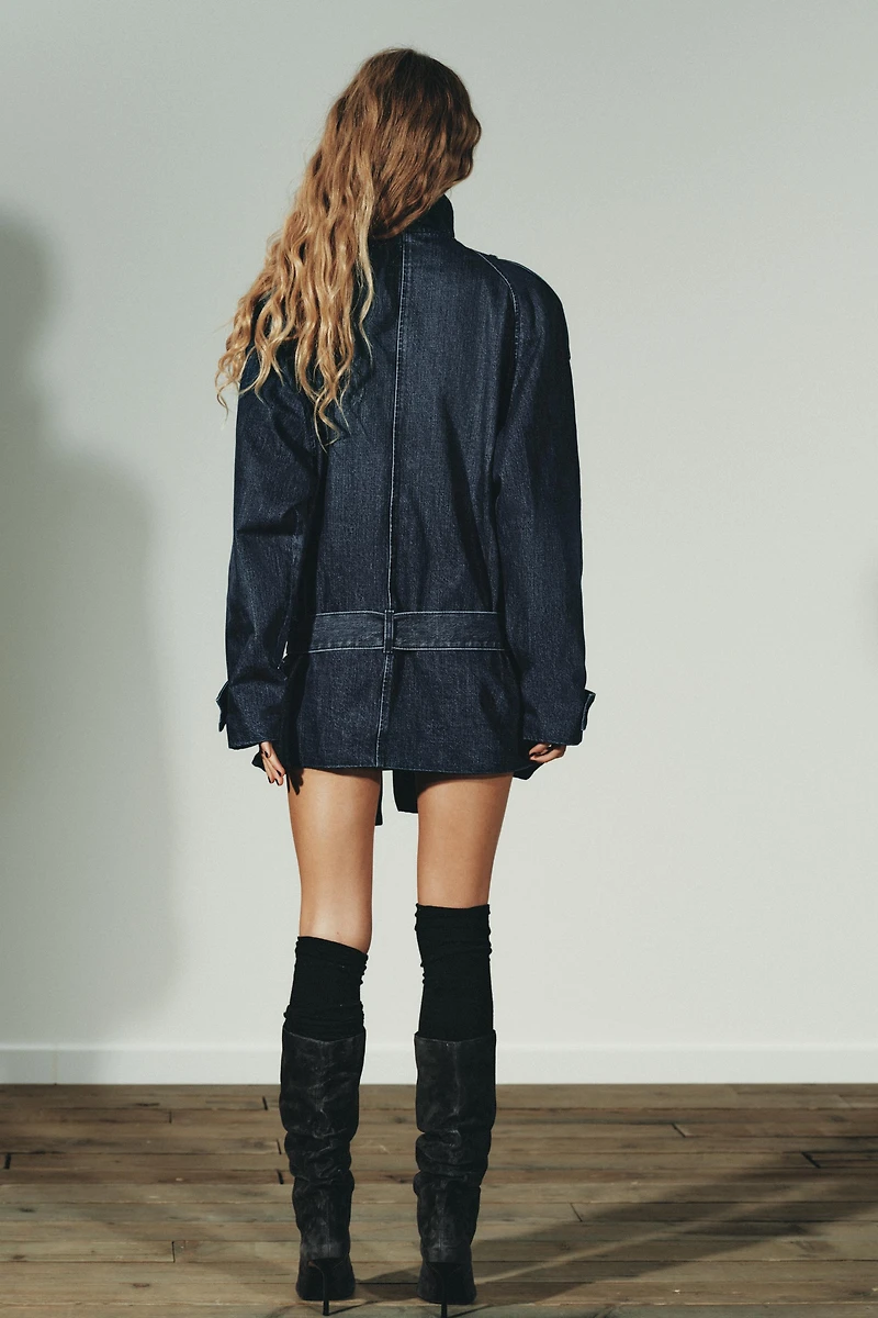 TRF BELTED DENIM MIDI TRENCH COAT