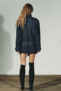 TRF BELTED DENIM MIDI TRENCH COAT
