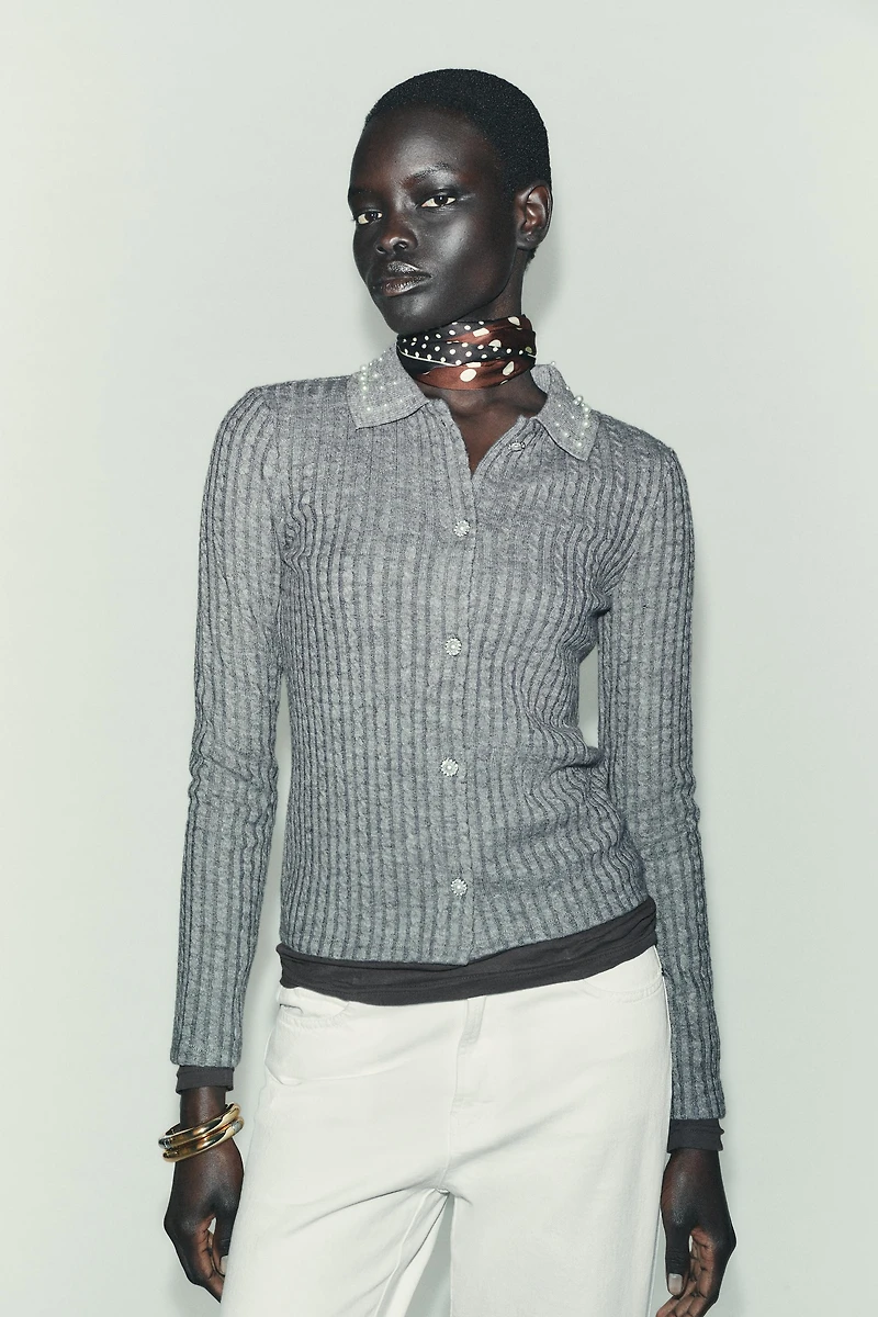 JEWEL NECK CROPPED CARDIGAN