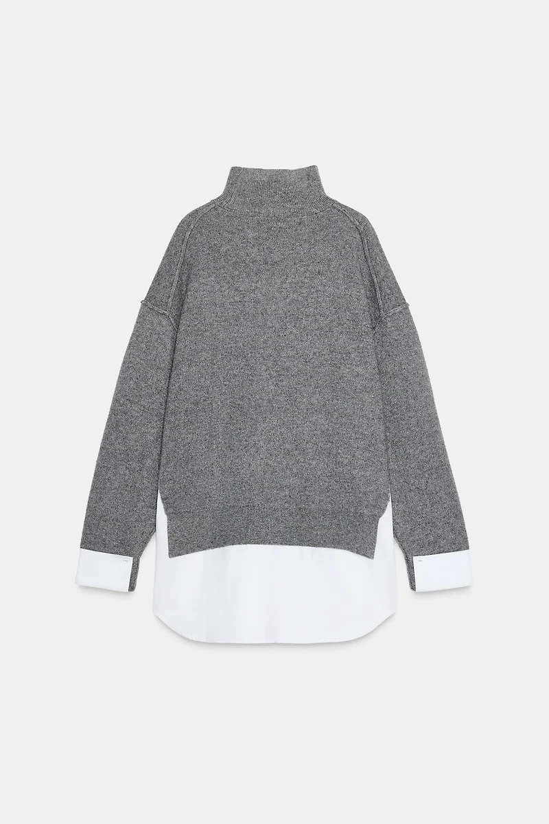 COMBINATION POPLIN KNIT SWEATER