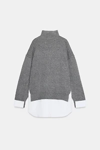 COMBINATION POPLIN KNIT SWEATER