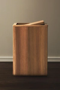 LARGE WOODEN SQUARE BATHROOM TRASH CAN