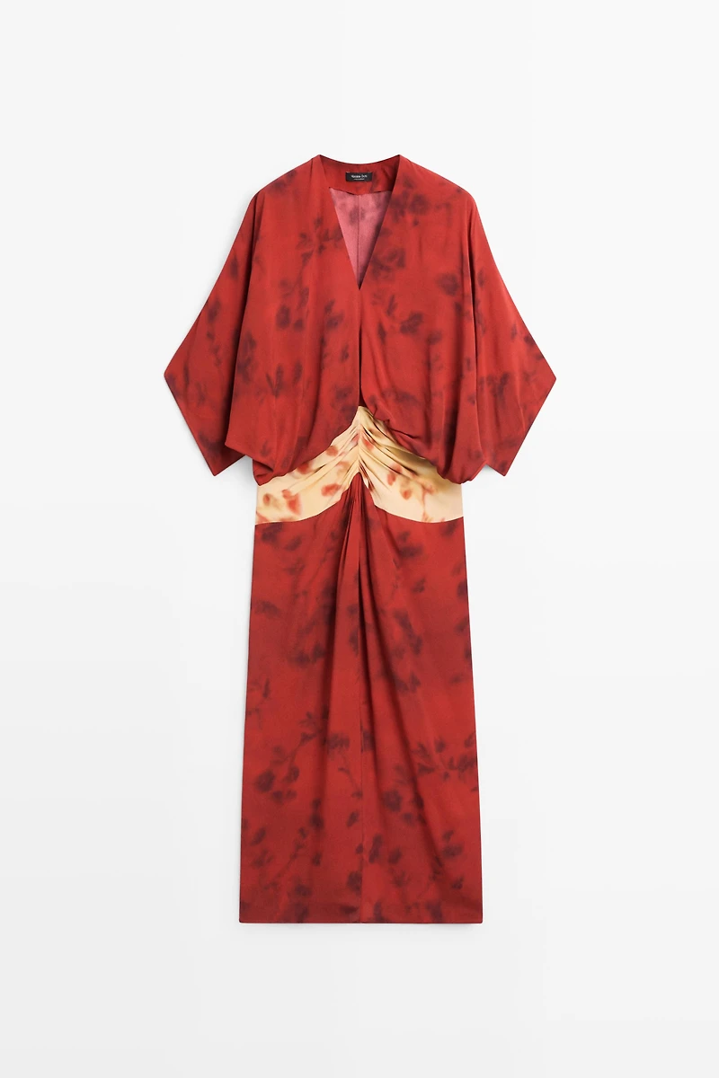 Printed flowing dress with sash detail