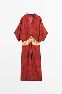Printed flowing dress with sash detail