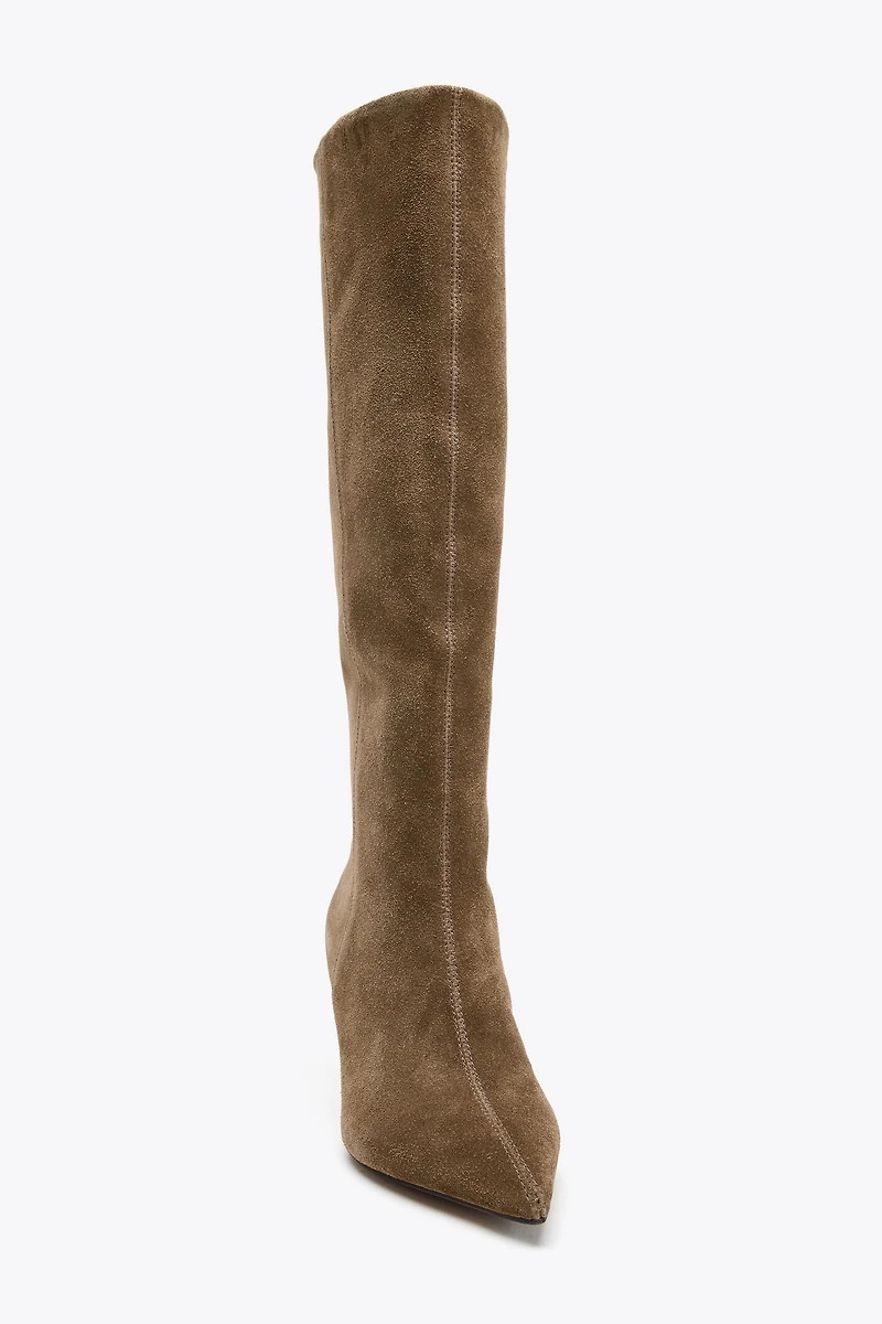 SPLIT LEATHER STILETTO HEEL BOOTS