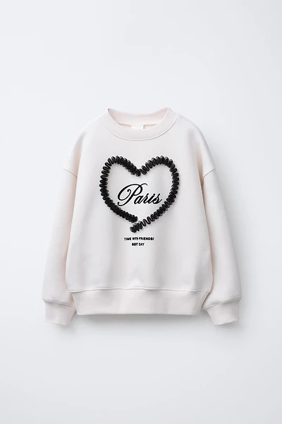 FLOCKED TULLE TEXT SWEATSHIRT