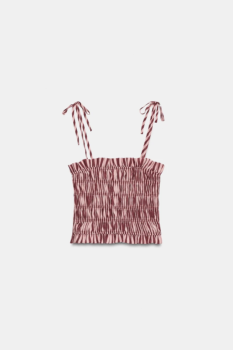 STRIPED RUCHED STRAP TOP